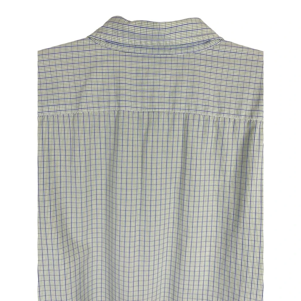 J Crew Mens XL 17-17.5 Shirt 100s 2-Ply Cotton Green Blue Check Button Down